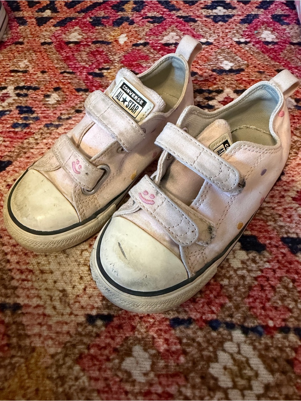 Converse Kids Pale Pink Velcro Low-Top Sneakers with Multicolor Dots